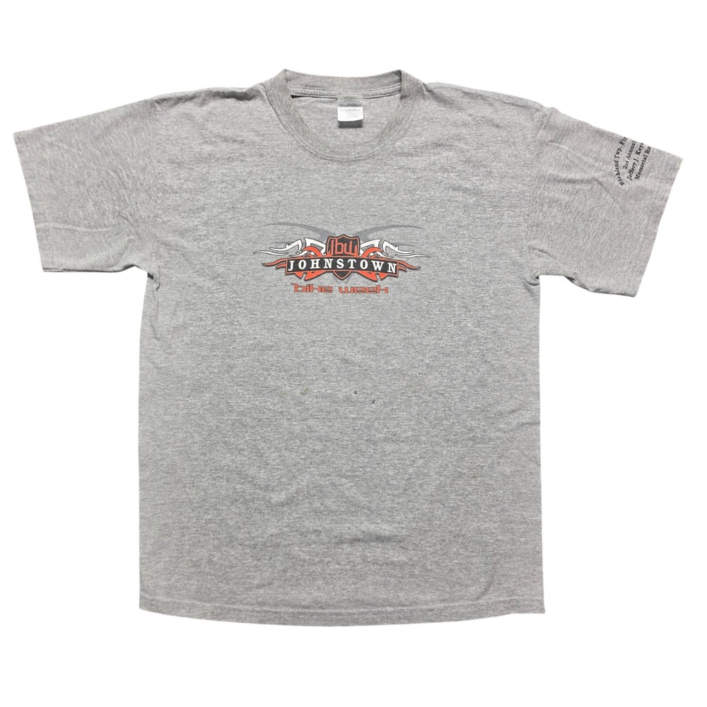 Y2K Biker Tee Mens L Gray Johnstown Bike Week 2008 Eagle Graphic Memorial Run